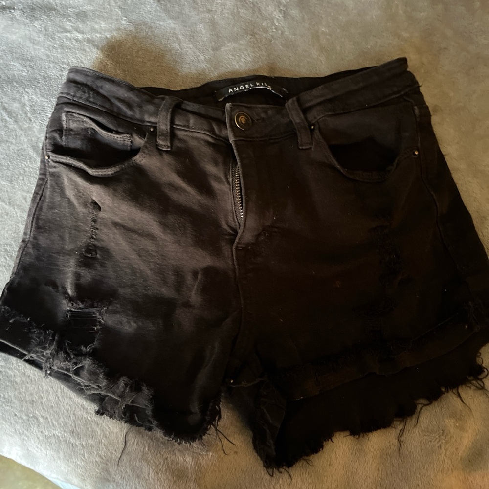 Angel Kiss Women's Black Frayed Jean Shorts